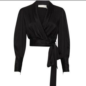 Zimmermann 100% Silk Black Wrap Top